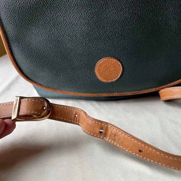 Vintageβ Toledano Green Leather Crossbody Bag with Tan Trim Flap Shoulder Purse - Picture 2 of 9